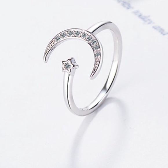 New 925 Sterling silver star moon boho ring
